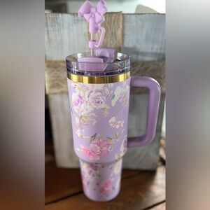 40oz Floral Lavender Tumbler with Gold Accent